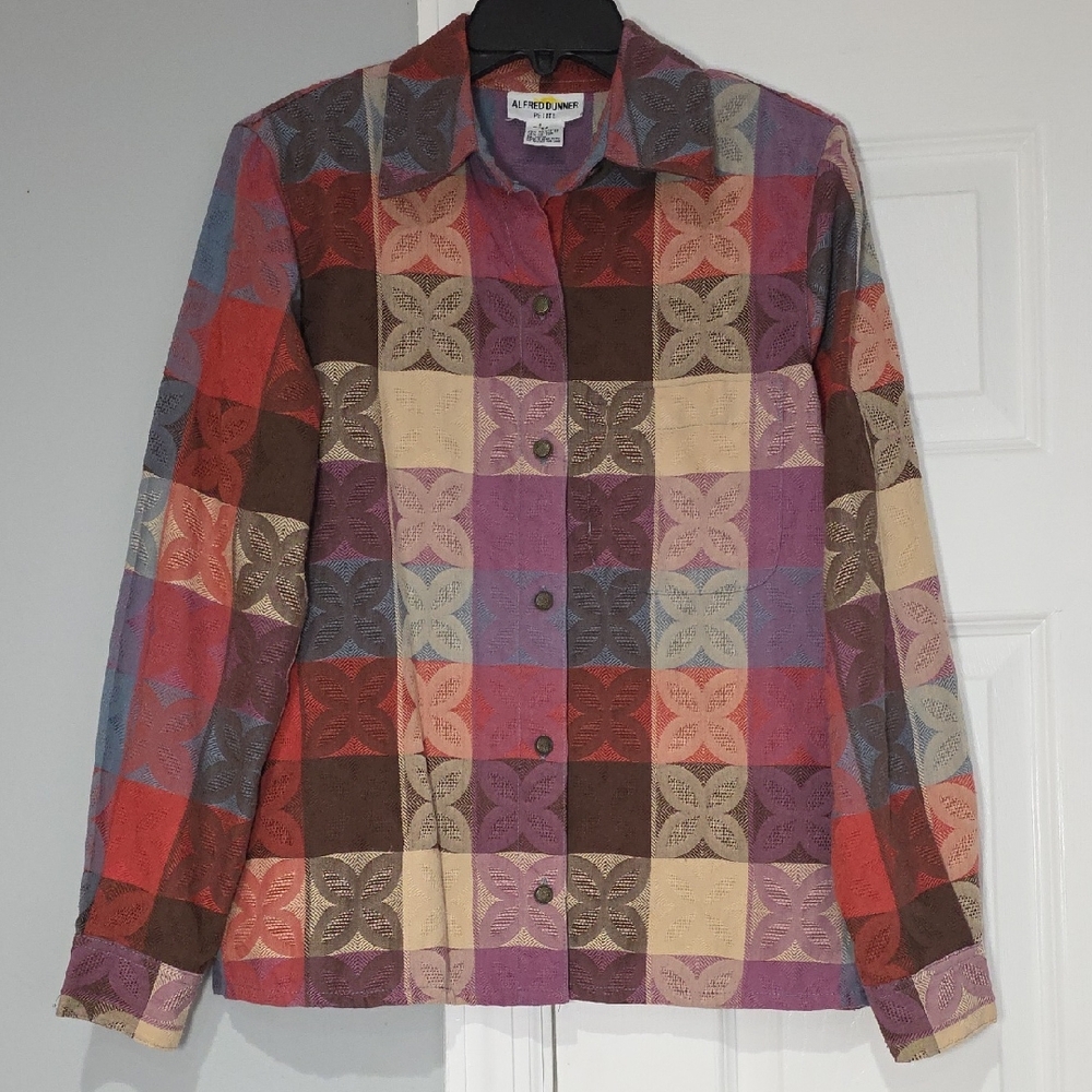 Alfred Dunner Multicolor Plaid Patchwork Button-Up Jacket